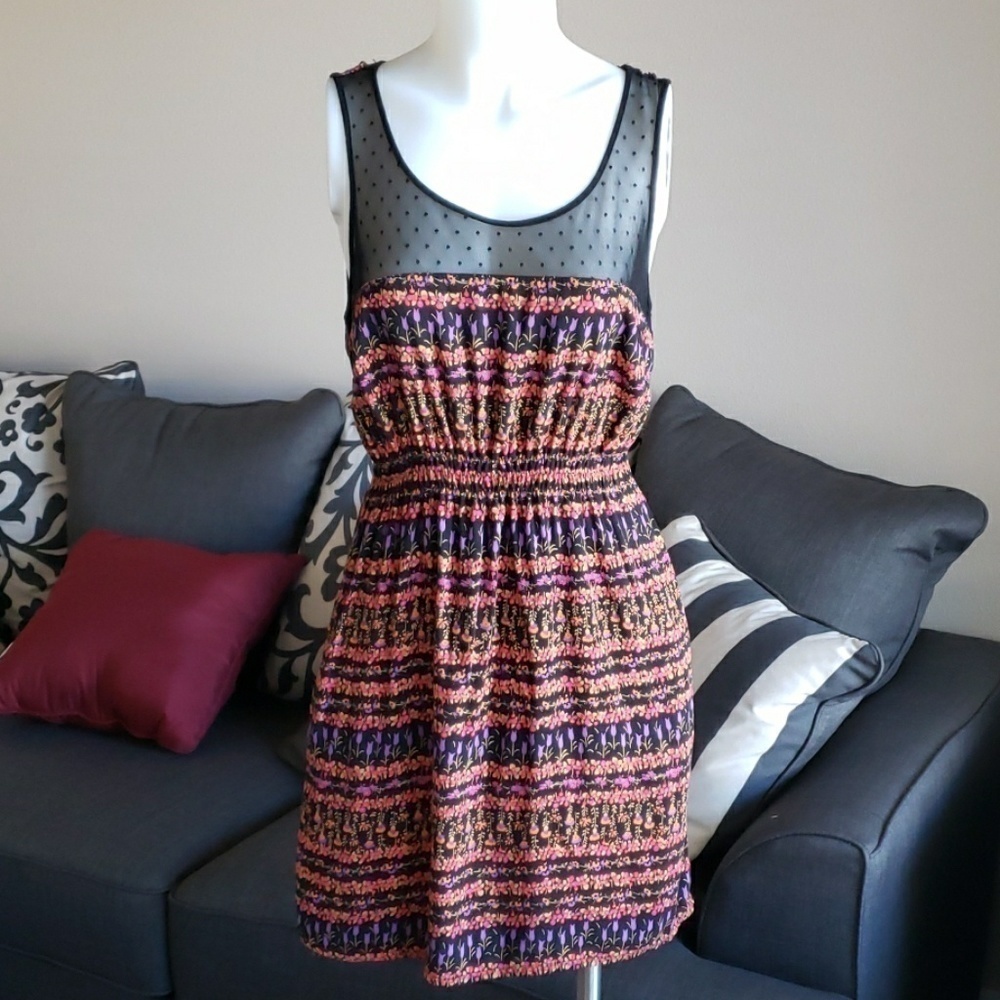 Anthropologie Maeve Floral Swiss Dot Dress Size S